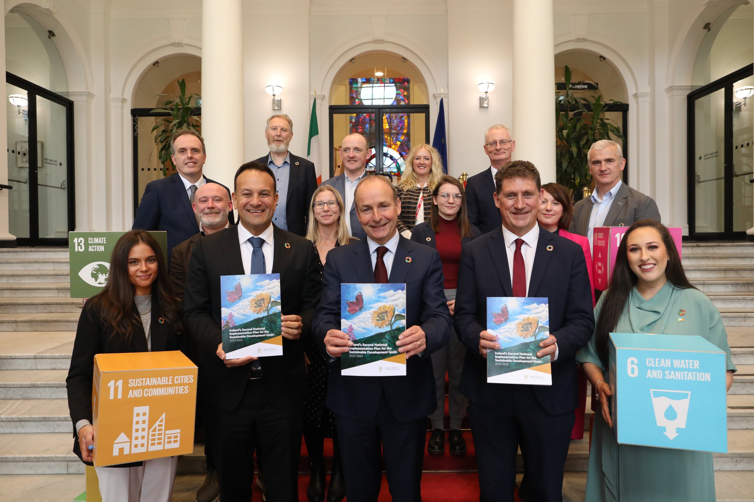 Taoiseach Mícheál Martin, Tánaiste Leo Varadkar and Minister Eamon Ryan co-launching Ireland’s second National Implementation Plan for the SDGs 2022-2024.